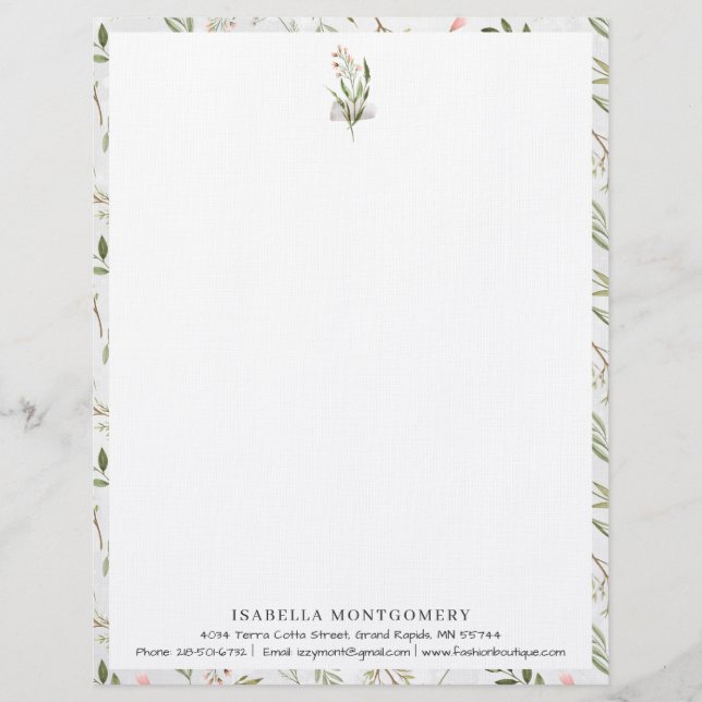 Simples Folhas Rústicas | Papel Timbrado Monograma (Frente)