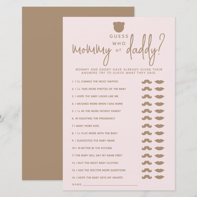 Simples jogo de Chá de fraldas de urso moderno min (Frente/Verso)