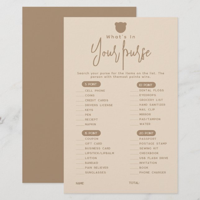 Simples jogo de Chá de fraldas de urso moderno min (Frente/Verso)