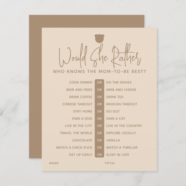 Simples jogo de Chá de fraldas de urso moderno min (Frente/Verso)