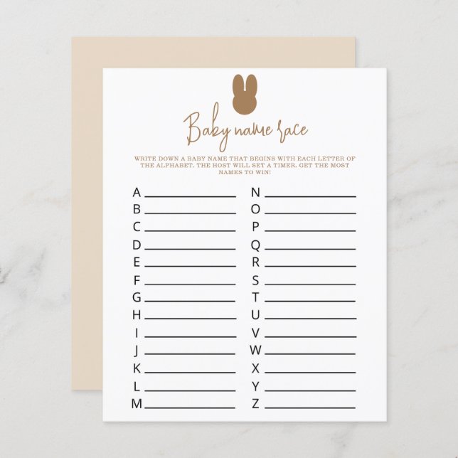 Simples jogo de corrida de nomes de bebês (Frente/Verso)