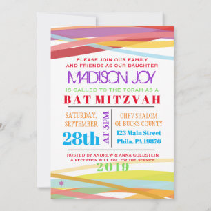 Simples Linhas Bat Bar Mitzvah Convite