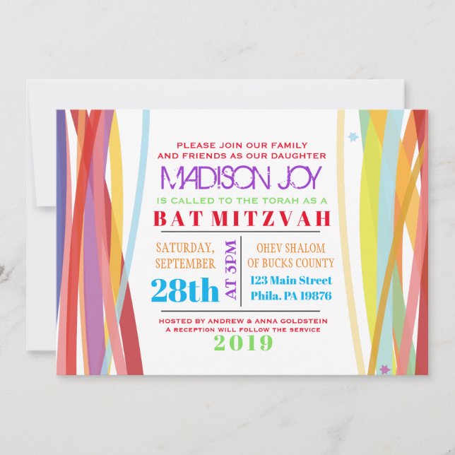 Simples Linhas Bat Bar Mitzvah Convite (Frente)