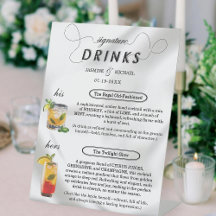 Simples Luxo Negra Branca de Casamento Bebida Sign