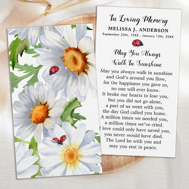 Simples Memorial Floral Daisy Funeral Prayer Card (Criador carregado)