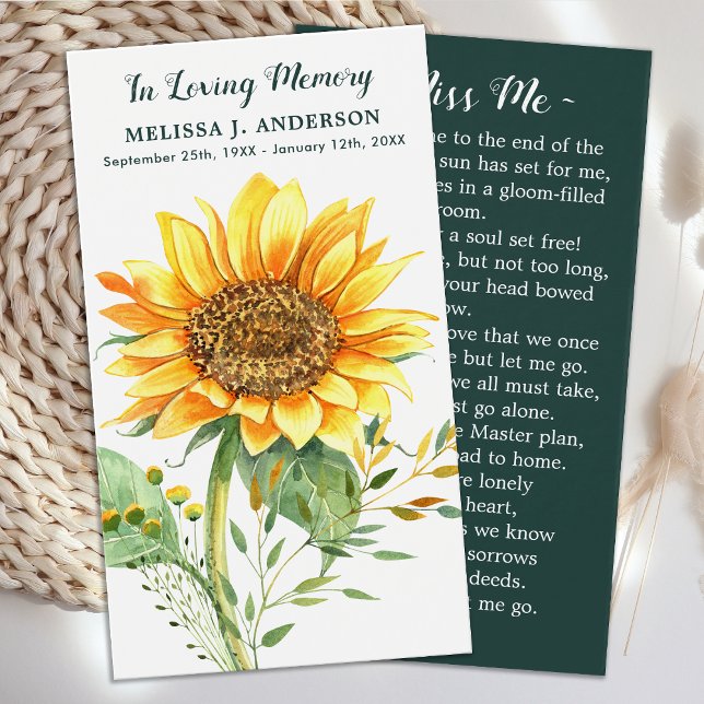 Simples Memorial Sunflower Funeral Prayer Card (Criador carregado)