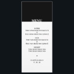 Simples menu de casamento preto e branco<br><div class="desc">Simples menu de casamento preto e branco Pode ser totalmente personalizado para atender às suas necessidades. © Gorjo Design via Zazzle. // Procurando itens correspondentes? Outros artigos de papelaria do conjunto disponíveis aqui: https://www.zazzle.com/collections/black_and_white_striped_wedding-119550615860932414 // Precisa de ajuda para personalizar o seu design? Tem outras ideias? Sinta-se livre para entrar em...</div>