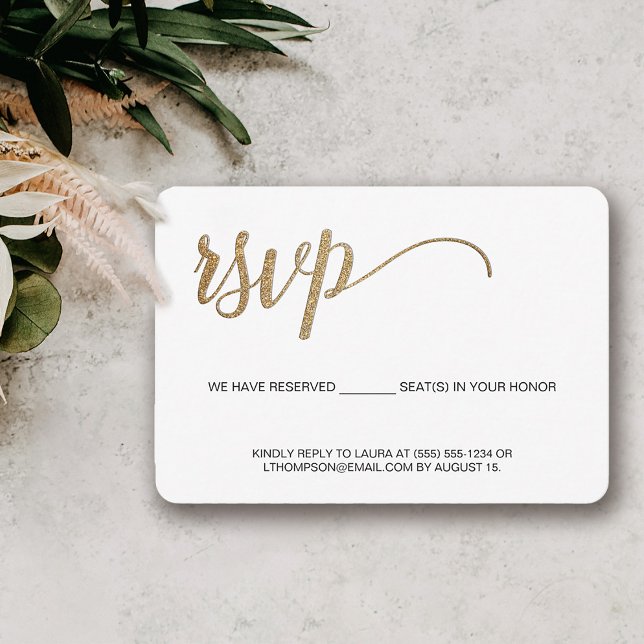 Simples Moderno Dourado RSVP sem envio Assento Res (Modern elegant gold RSVP email phone Response)