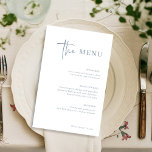 Simples Moderno Minimalista | Menu Dusty Blue Wedd<br><div class="desc">Este elegante,  branco e empoeirado menu de janto de casamento azul é simples e minimalista,  mas muito na moda devido ao moderno roteiro manuscrito e ao layout limpo.</div>