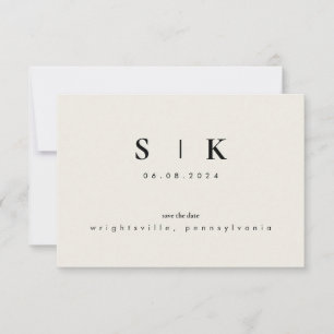 Simples Monograma Bege Save the Date VI Elegante