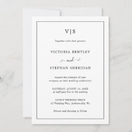 Simples Monograma Elegante Convite de Casamento Tu
