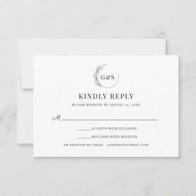 Simples Monograma Meio Coroa Casamento Mínimo RSVP (Frente)