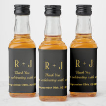 Simples Monograma Preto e Dourado Obrigado Casamen