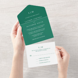 Simples Monograma Verde Esmeralda Elegante Casamen