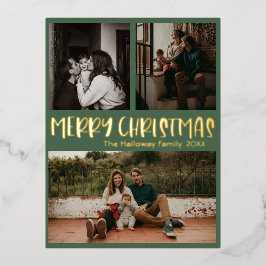 Simples Natal Clássico Verde Três Foto Dourada