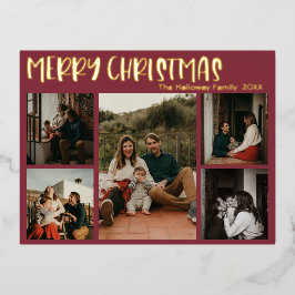 Simples Natal Vermelho Cinco Foto Dourada