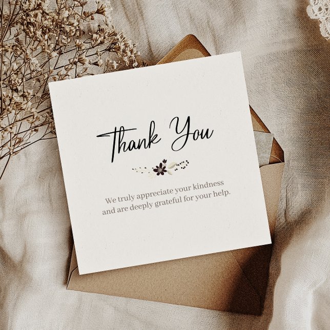 Simples Obrigado Gratidão Cartão Quadrado Elegante (Say thanks in style! Our chic, minimalist thank you cards add a touch of elegance to your message.)