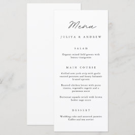 Simples preto e branco Cartão de Menu de Casamento
