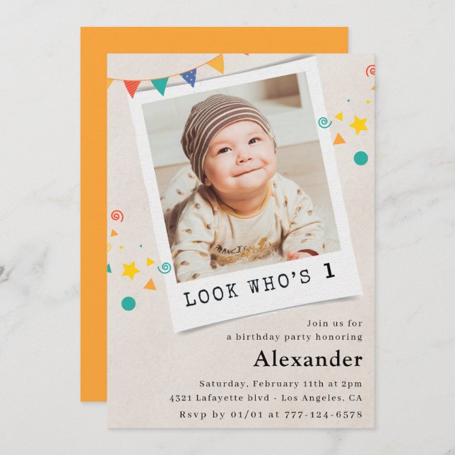 Simples primeiros aniversarios Convites Boy Photo (Frente/Verso)