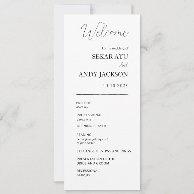 Simples programa de casamento elegante (Frente)