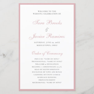 Simples Programa de Casamento Elegante Formal Rosa