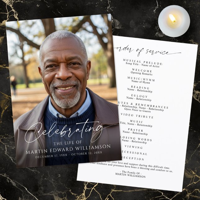 Simples Programa de Funeral com Foto de Celebração (Criador carregado)