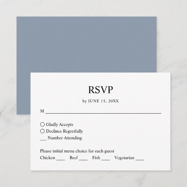 Simples Resposta de RSVP de Casamento Azul Empoeir (Frente/Verso)