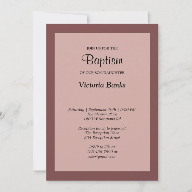 Simples Rosa de Canela Enquadrada Convite Baptism (Frente)