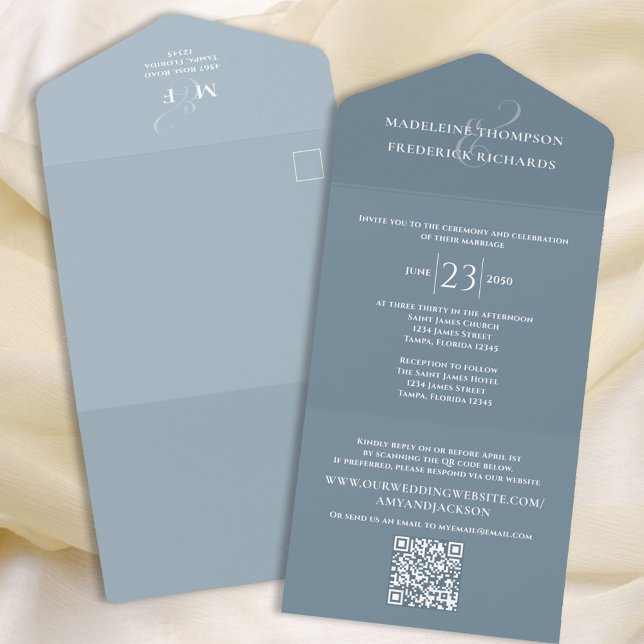 Simples RSVP de Casamento Azul Minimalista (Criador carregado)