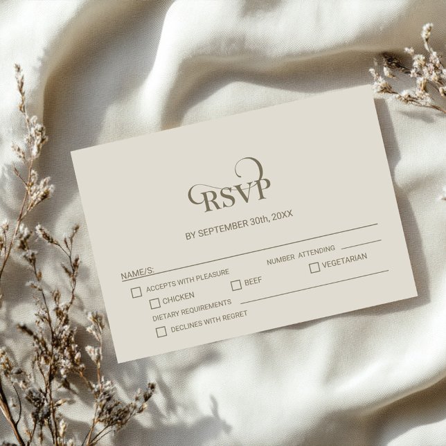 Simples RSVP de Casamento Bege com Opções de Menu  (Criador carregado)