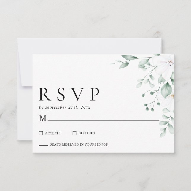 Simples RSVP de casamento com eucalipto verde mode (Frente)