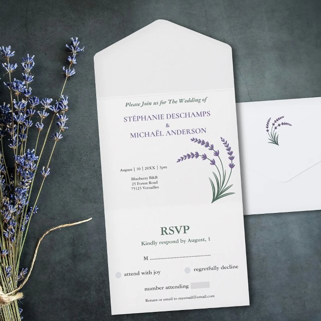 Simples RSVP de Casamento Lavanda (Simple Lavender Wedding RSVP All In One Invitation)