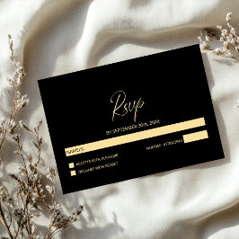 Simples RSVP de Casamento Preto e Dourado