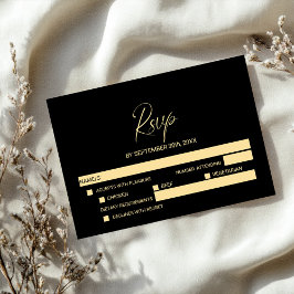 Simples RSVP de Casamento Preto e Dourado com Opçõ