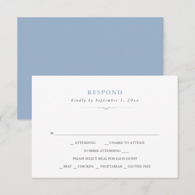 Simples RSVP de Escolha de Refeição Azul Empoeirad (Frente/Verso)