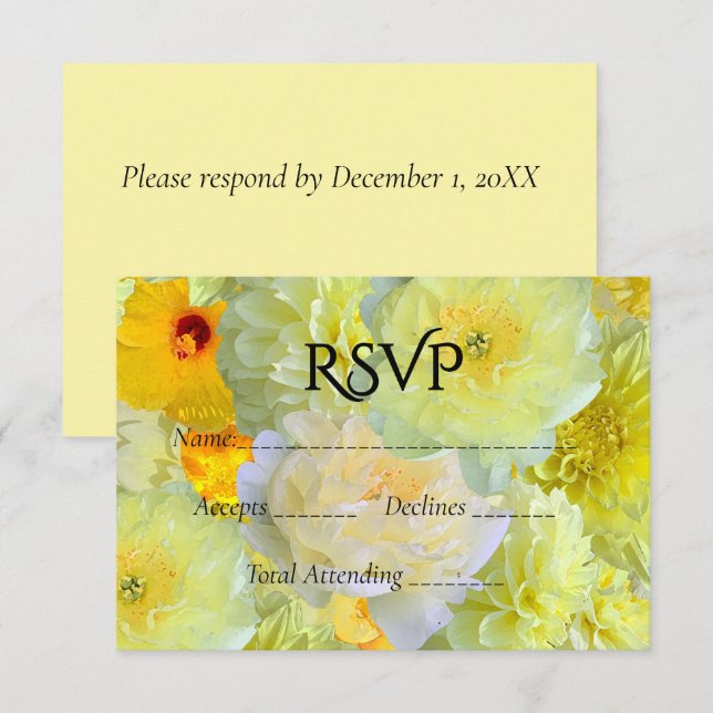Simples RSVP Floral Amarelo para Casamento (Frente/Verso)