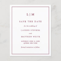 Simples Save the Date Burgundy para Casamento Econ