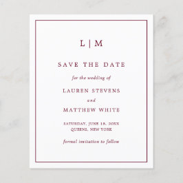 Simples Save the Date Burgundy para Casamento Econ