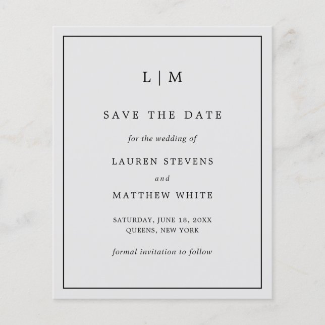 Simples Save the Date de Casamento Cinza Claro e E (Frente)