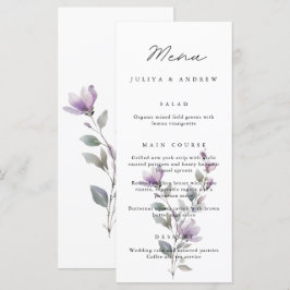 Simples script floral Cartão de Menu de Casamento