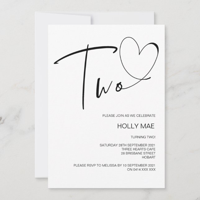 Simples Segundo Convite De Aniversário Dois Coraçõ (Frente)