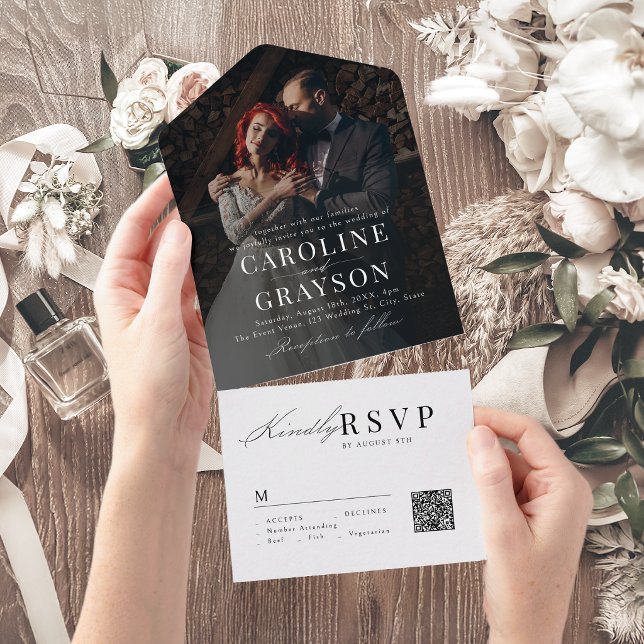 Simples Tipografia de Script Gracioso Foto Casamen (Simple Graceful Script Typography Photo Wedding All In One Invitation)