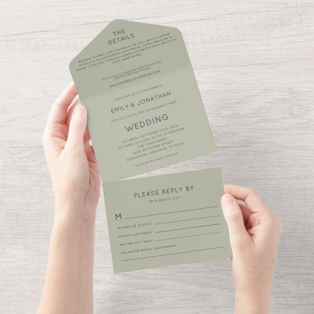 Simples Tipografia Molde Salva Casamento Verde (Aba destacável)