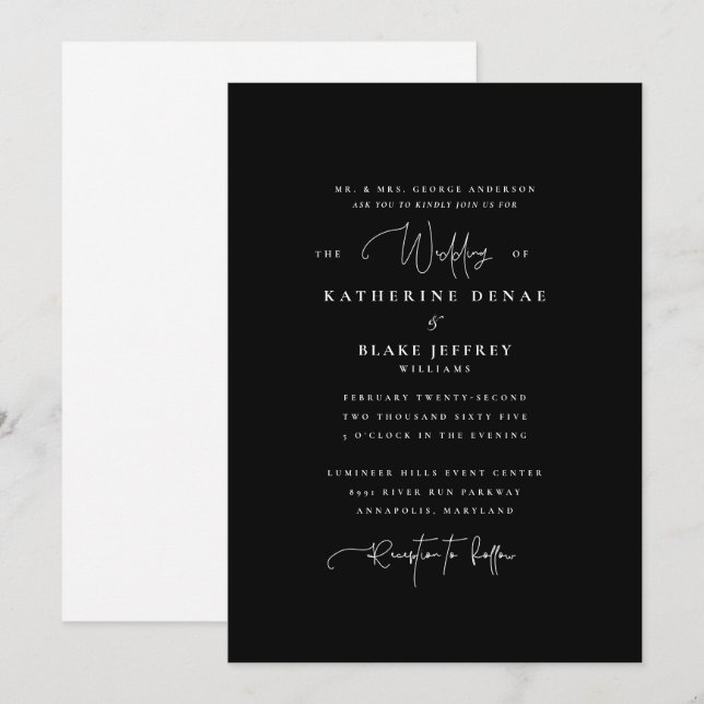 Simplesmente Elegante Convite de Casamento B/W Pai (Frente/Verso)