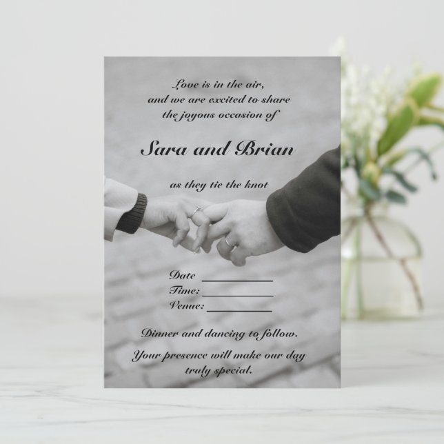 Simplicidade Elegante: Convite Preto, & Cinza (Em pé/Frente)