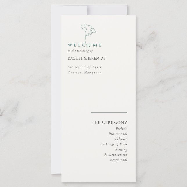 Simply Elegant Emerald Modern Wedding Program (Frente)