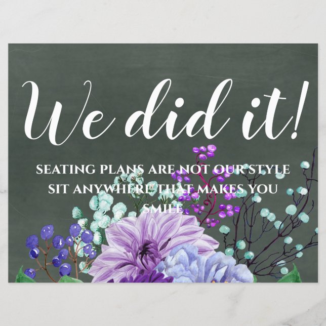 Sinais de Casamento Personalizados Chalkboard Purp (Frente)