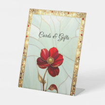 Sinais de Mesa de Flor Vermelha de Vidro Colorido