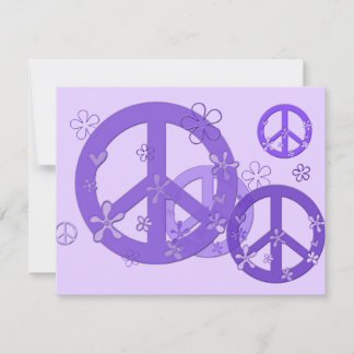 Sinais de paz roxos em cartões e adesivos