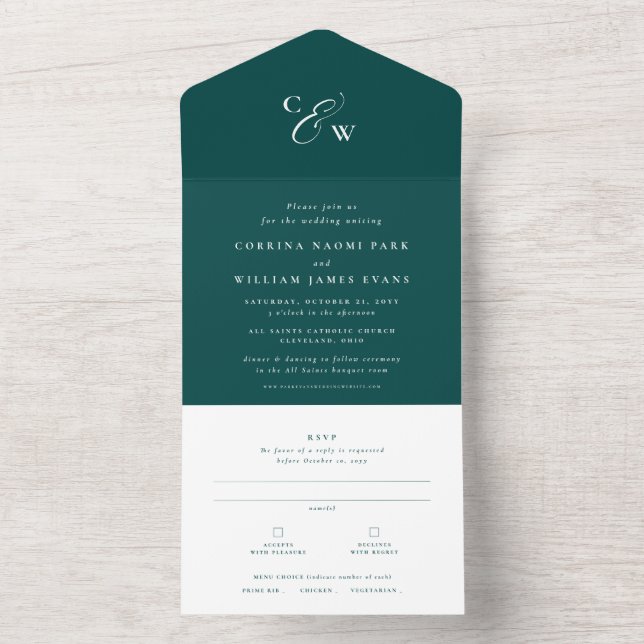 Sinais elegantes: simples casamento teal escuro (Inside)